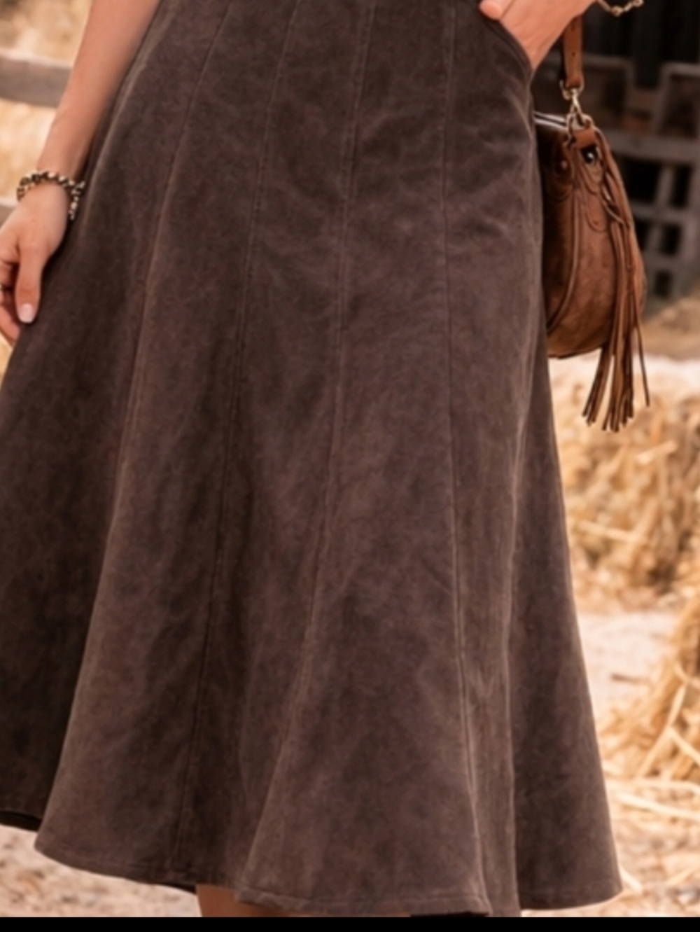 Dressbarn Brown A-Line Western Panel Skirt